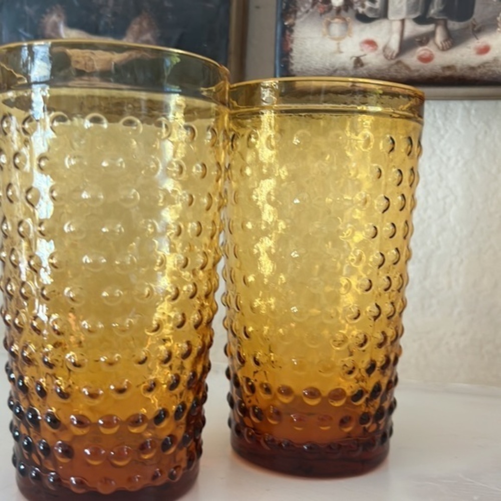 Zrike Amber‎ Hobnail Tumbler Set Of Glasses Hobnail Set of 4 - Picture 8 of 9